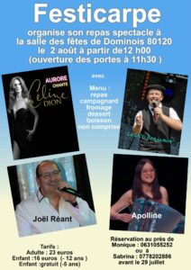 Lire la suite à propos de l’article Festicarpe organise son repas spectacle annuel le 2 août à Dominois
