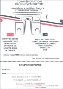 Lire la suite à propos de l’article Cérémonie et repas du 11 Novembre 2026 à Dominois